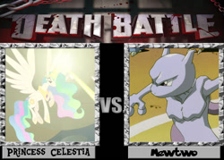 Size: 1008x720 | Tagged: safe, princess celestia, alicorn, pony, crossover, death battle, exploitable meme, meme, mewtwo, pokémon