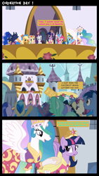 Size: 1280x2272 | Tagged: artist needed, source needed, safe, edit, edited screencap, screencap, applejack, fleur de verre, fluttershy, lyra heartstrings, pinkie pie, princess celestia, princess luna, rainbow dash, rarity, twilight sparkle, twilight sparkle (alicorn), alicorn, crystal pony, earth pony, pegasus, pony, unicorn, canterlot, canterlot castle, clothes, comic, coronation dress, dress, female, funny, happy ending override, hoof hold, hoof shoes, jewelry, lottery, lotto, mane six, mare, op is a cuck, screencap comic, shocked, speech, speechless, tiara, ticket, upset, waving, winner, yay