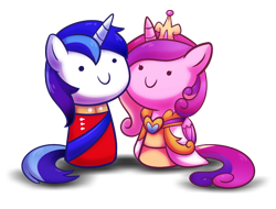 Size: 886x675 | Tagged: safe, artist:ufocookiez, princess cadance, shining armor, alicorn, pony, unicorn, chibi, female, male, shiningcadance, shipping, simple background, straight, transparent background