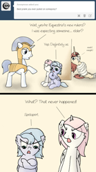 Size: 641x1157 | Tagged: dead source, safe, artist:arvaus, princess celestia, princess luna, oc, oc:fausticorn, alicorn, pony, ask, ask woona and tia, cewestia, cute, filly, lauren faust, ponified, rope, royal guard, tumblr, woona