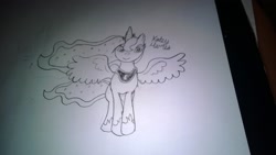 Size: 3552x2000 | Tagged: safe, artist:katey hanes, princess luna, alicorn, pony, female, horn, mare, monochrome, solo