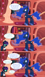 Size: 1280x2168 | Tagged: safe, artist:hakunohamikage, princess luna, oc, oc:nyx, alicorn, pony, ask, ask-princesssparkle, clothes, golden oaks library, hat, skirt, top hat, tumblr, vest