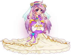 Size: 1097x855 | Tagged: safe, artist:raidiance, princess cadance, clothes, dress, horned humanization, humanized, solo, wedding dress, winged humanization