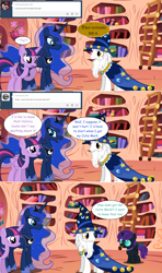 Size: 1280x2168 | Tagged: safe, artist:hakunohamikage, princess luna, star swirl the bearded, twilight sparkle, twilight sparkle (alicorn), oc, oc:nyx, alicorn, pony, ask, ask-princesssparkle, golden oaks library, tumblr