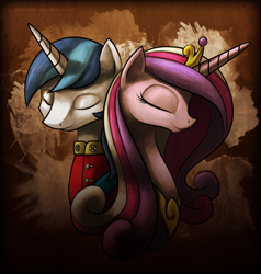 Size: 2025x2127 | Tagged: safe, artist:bigponymac, princess cadance, shining armor, alicorn, pony, unicorn, clothes, eyes closed, female, high res, male, mare, stallion