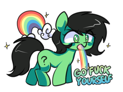 Size: 706x532 | Tagged: safe, artist:killasher, oc, oc only, oc:anon filly, earth pony, pony, female, filly, puking rainbows, rainbow, solo, subversive kawaii, vomiting, vulgar