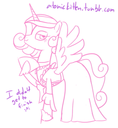 Size: 589x641 | Tagged: safe, artist:atomickitten, princess cadance, alicorn, pony, clothes, dress, female, horn