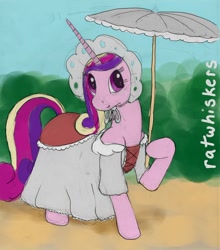 Size: 900x1023 | Tagged: safe, artist:ratwhiskers, princess cadance, alicorn, pony, clothes, dress, hoof hold, solo, umbrella