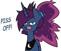 Size: 1252x1049 | Tagged: safe, artist:zacatron94, princess luna, alicorn, pony, alternate hairstyle, angry, luna-afterdark, simple background, solo, transparent background, vector, vulgar