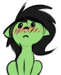 Size: 233x290 | Tagged: safe, artist:neuro, oc, oc only, oc:anon filly, earth pony, pony, adoranon, blushing, female, filly, simple background, sitting, sketch, solo, transparent background