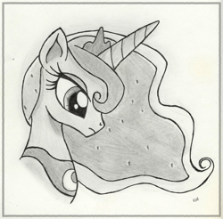 Size: 2159x2125 | Tagged: safe, artist:knight-of-bacon, princess luna, alicorn, pony, monochrome, portrait, solo, traditional art