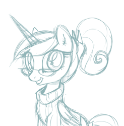 Size: 1024x1042 | Tagged: safe, artist:php27, princess cadance, alicorn, pony, alternate hairstyle, clothes, glasses, ponytail, sketch, solo, sweater