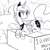 Size: 1280x1280 | Tagged: safe, artist:nohooves, princess luna, alicorn, pony, box, monochrome, moon pie, prone, solo