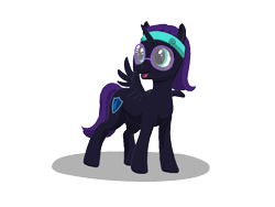 Size: 1024x768 | Tagged: safe, artist:vasillium, oc, oc only, oc:nyx, alicorn, pony, alicorn oc, cutie mark, female, filly, glasses, headband, moon, shield, simple background, solo, transparent background