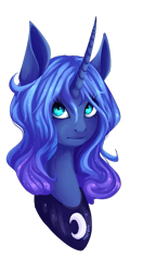 Size: 547x1037 | Tagged: safe, artist:weird--fish, princess luna, alicorn, pony, alternate hairstyle, curved horn, frown, looking at you, portrait, short hair, short mane, simple background, solo, transparent background, vector