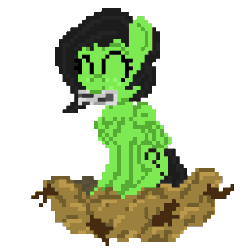 Size: 256x256 | Tagged: safe, artist:enragement filly, oc, oc:anon filly, pegasus, pony, animated, behaving like a bird, birds doing bird things, chirping, female, filly, gif, nest, newspaper, pixel art, singing