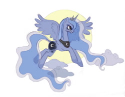 Size: 1000x781 | Tagged: safe, artist:zarielcharoitite, princess luna, alicorn, pony, cloud, flying, moon, solo