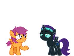 Size: 1024x768 | Tagged: safe, artist:turnaboutart, scootaloo, scooteroll, oc, oc:nyx, alicorn, pegasus, pony, alternate universe, base used, colt, cutie mark, female, filly, hairband, male, rule 63, simple background, transparent background