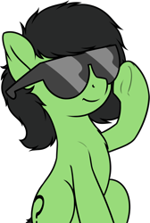 Size: 1494x2219 | Tagged: safe, artist:smoldix, oc, oc only, oc:anon filly, earth pony, pony, female, filly, glasses, raised hoof, simple background, sitting, smiling, solo, transparent background, underhoof