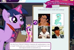 Size: 854x578 | Tagged: safe, lyra heartstrings, princess cadance, twilight sparkle, alicorn, pony, beauty and the beast, burger king, chuck norris, disney, gaston, sitting lyra, wedding