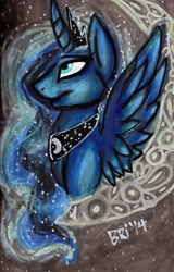 Size: 1537x2399 | Tagged: safe, artist:wyndon-torque, princess luna, alicorn, pony, female, horn, mare, solo, traditional art