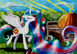 Size: 3448x2412 | Tagged: safe, artist:crestfallencelestia, princess celestia, alicorn, pony, eyes closed, solo, traditional art