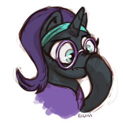 Size: 771x771 | Tagged: safe, artist:bigrigs, oc, oc:nyx, alicorn, pony, boop, bust, clothes, female, filly, glasses, mare, scrunchy face, self-boop, simple background, solo, transparent background