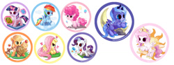 Size: 1024x384 | Tagged: safe, artist:amy30535, applejack, fluttershy, pinkie pie, princess celestia, princess luna, rainbow dash, rarity, twilight sparkle, alicorn, earth pony, pegasus, pony, unicorn, cewestia, female, filly, filly applejack, filly fluttershy, filly pinkie pie, filly rainbow dash, filly rarity, filly twilight sparkle, mane six, woona, younger