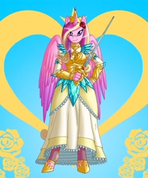 Size: 1071x1280 | Tagged: safe, artist:crovirus, princess cadance, alicorn, anthro, unguligrade anthro, armor, solo, sword, weapon