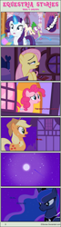 Size: 1004x3753 | Tagged: safe, artist:estories, applejack, fluttershy, pinkie pie, princess luna, rarity, spike, alicorn, dragon, earth pony, pegasus, pony, unicorn, comic:seeds of darkness, comic, startled