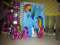 Size: 2592x1936 | Tagged: safe, applejack, pinkie pie, princess cadance, rainbow dash, rarity, shining armor, twilight sparkle, earth pony, pony, unicorn, blind bag, collection, figure, irl, notebook, photo, toy