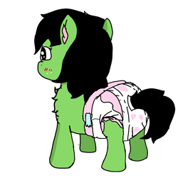 Size: 1440x1440 | Tagged: safe, artist:scotch, oc, oc:anon filly, pony, blushing, chest fluff, diaper, diaper fetish, female, fetish, filly, heart, looking away