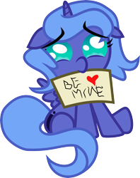 Size: 6000x7570 | Tagged: safe, artist:xxphantomxxx, princess luna, alicorn, pony, absurd resolution, baby, baby pony, bronybait, filly, foal, mouth hold, simple background, sitting, solo, woona