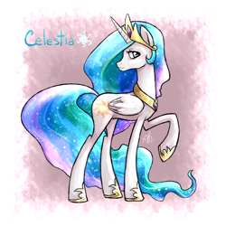 Size: 1666x1666 | Tagged: safe, artist:ange4l, princess celestia, alicorn, pony, female, mare, profile, raised hoof, signature, solo