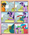 Size: 900x1080 | Tagged: safe, artist:lister-of-smeg, flash sentry, spike, twilight sparkle, twilight sparkle (alicorn), oc, oc:crosspatch, oc:lazybug, oc:nyx, oc:scavenger (lister-of-smeg), alicorn, cockatrice, dragon, earth pony, pony, comic:crystal heart attack, colt, female, kazoo, male, mare, musical instrument, petrification