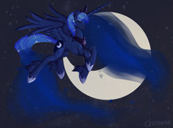 Size: 1151x853 | Tagged: safe, artist:chimaerok, princess luna, alicorn, pony, female, horn, mare, moon, solo