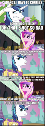 Size: 631x1762 | Tagged: safe, princess cadance, shining armor, alicorn, pony, unicorn, caption, comic, female, horn, male, mare, stallion