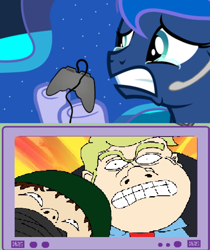 Size: 502x599 | Tagged: safe, princess luna, alicorn, pony, crying, exploitable meme, gamer luna, meme, michael cusack, microsoft, obligatory pony, rareware, tv meme, video game