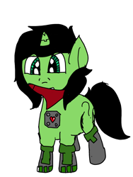 Size: 1440x1920 | Tagged: safe, artist:scotch, oc, oc:anon filly, cyborg, pony, robot, robot pony, bandana, cybernetic eyes, female, filly