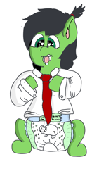 Size: 1439x2560 | Tagged: safe, artist:scotch, oc, oc:anon filly, pony, baby, baby pony, business suit, businessmare, clothes, diaper, diaper fetish, drool, female, fetish, filly, hair tie, necktie, oversized clothes, oversized shirt, shirt