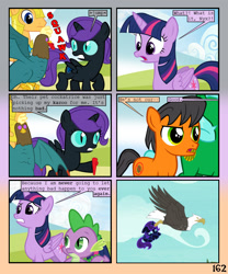 Size: 900x1080 | Tagged: safe, artist:lister-of-smeg, edit, editor:redweasel, flash sentry, spike, twilight sparkle, twilight sparkle (alicorn), oc, oc:lazybug, oc:nyx, oc:winter squash, alicorn, cockatrice, dragon, eagle, comic:crystal heart attack, pinkie apple pie, abuse, comic, kazoo, musical instrument, nyxabuse, oh no, oh nooooo, op is a cuck, op is that eagle