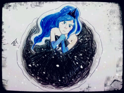 Size: 1024x768 | Tagged: safe, artist:terpa-apret, princess luna, human, humanized, pixiv, snow, snowfall, solo