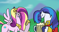 Size: 2000x1104 | Tagged: safe, artist:professor-ponyarity, princess cadance, shining armor, alicorn, pony, unicorn, female, horn, male, mare, stallion, tiny heads