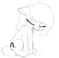 Size: 1714x1696 | Tagged: safe, artist:smoldix, oc, oc only, oc:anon filly, earth pony, pony, chest fluff, crying, eyes closed, female, filly, floppy ears, grayscale, monochrome, sad, sitting, solo