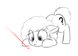 Size: 1060x761 | Tagged: safe, artist:smoldix, oc, oc only, oc:anon filly, earth pony, pony, behaving like a cat, face down ass up, female, filly, floppy ears, imminent pounce, laser pointer, sketch, solo