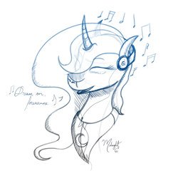 Size: 1000x1000 | Tagged: safe, artist:midnightsix3, princess luna, alicorn, pony, headphones, lunadoodle, music, music notes, solo