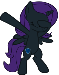 Size: 813x1024 | Tagged: safe, artist:uigsyvigvusy, artist:wissle, oc, oc:nyx, alicorn, pony, fanfic:past sins, alicorn oc, bipedal, covering eyes, cute, dab, eyes closed, facehoof, female, filly, nyxabetes, ocbetes, simple background, smiling, solo, spread wings, trace, transparent background, vector, wings