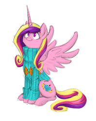 Size: 1160x1464 | Tagged: safe, artist:valkyrie-girl, princess cadance, alicorn, pony, clothes, female, mare, solo, sweater