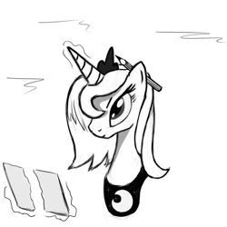 Size: 1280x1280 | Tagged: safe, artist:lntkn, princess luna, alicorn, pony, lunadoodle, magic, monochrome, pencil, s1 luna, solo, telekinesis