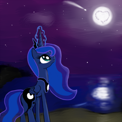 Size: 1280x1280 | Tagged: safe, artist:lntkn, princess luna, alicorn, pony, moon, ocean, solo